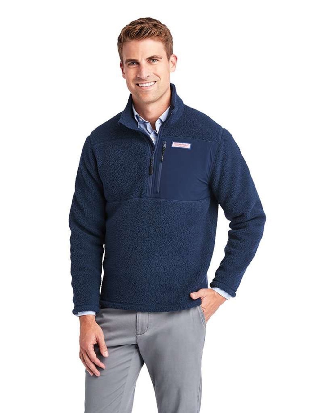 Vineyard Vines Navy Blue 1/2 Zip Sherpa Fleece Pullover Size Small